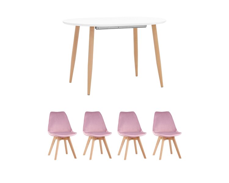 Купить Обеденная группа стол Берген 120-180*80, 4 стула Frankfurt велюр розовый, Цвет: розовый-2