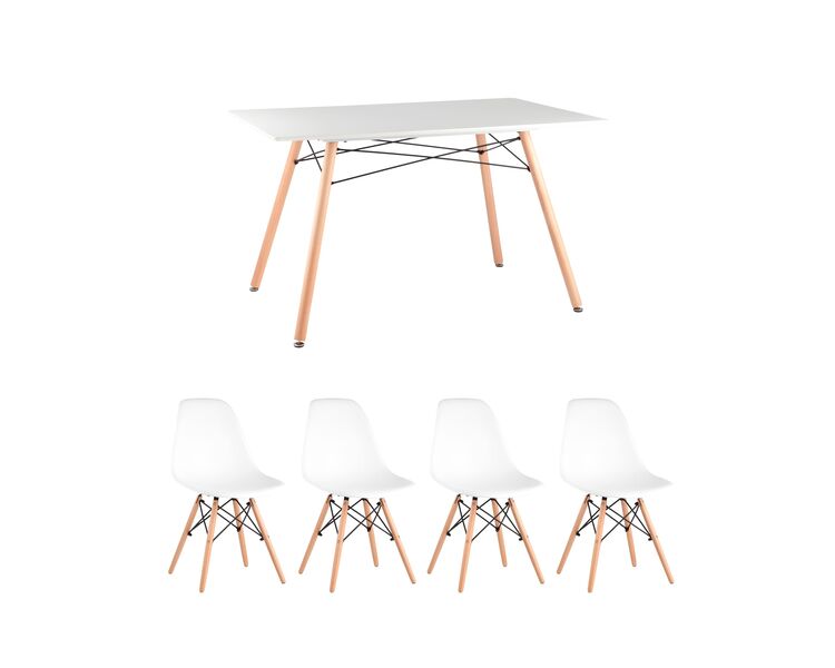 Купить Обеденная группа стол DSW Rectangle белый, 4 стула Style DSW белый, Цвет: белый-1