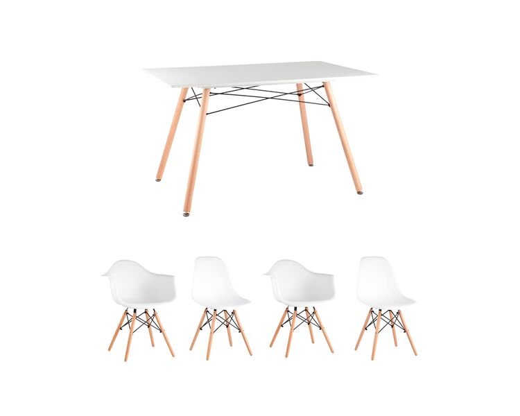 Купить Обеденная группа стол DSW Rectangle, 2 белых стула DAW и 2 белых стула SIMPLE DSW, Цвет: белый