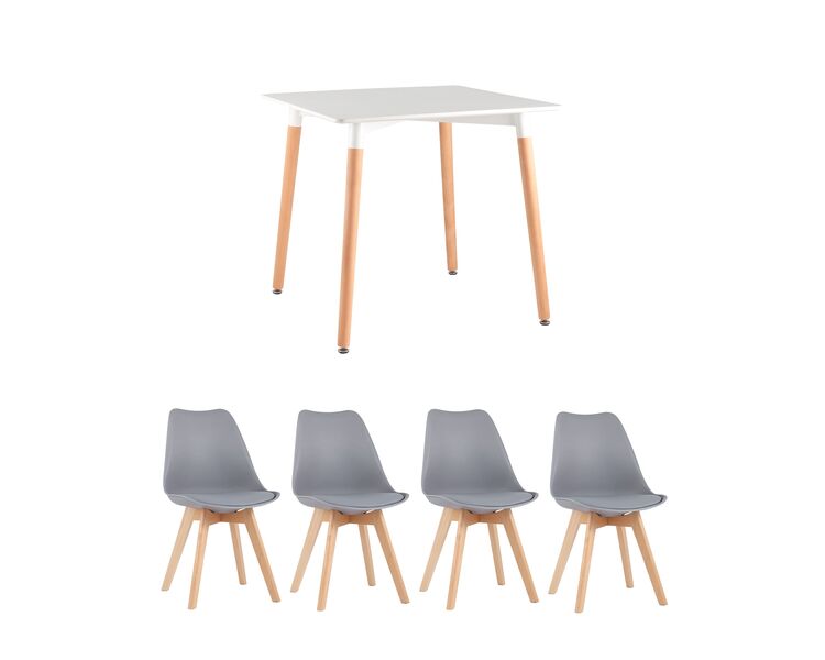 Купить Обеденная группа стол Oslo Square WT белый, 4 стула Frankfurt серый, Цвет: серый