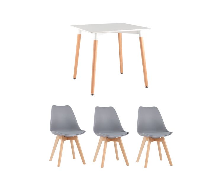 Купить Обеденная группа стол Oslo Square WT белый, 3 стула Frankfurt серый, Цвет: серый