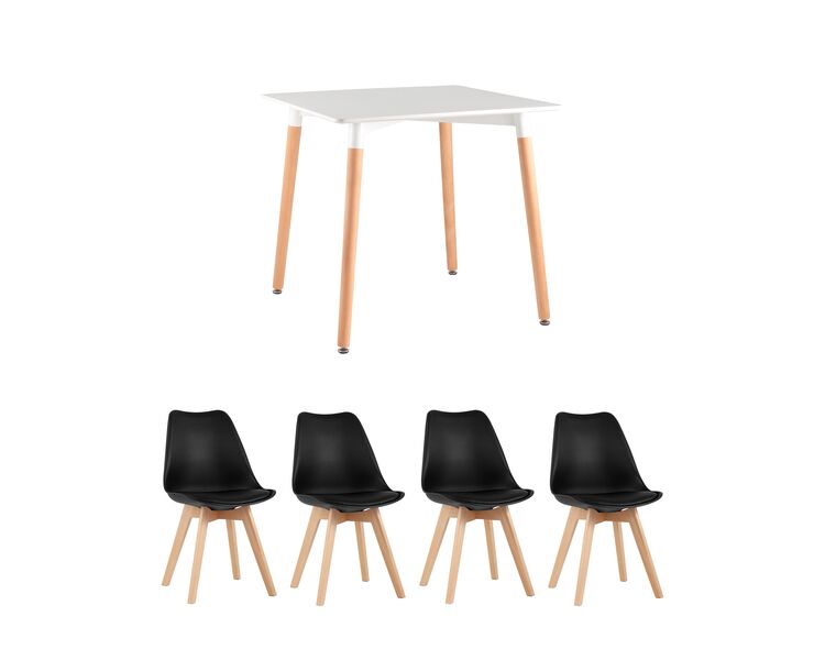 Купить Обеденная группа стол Oslo Square WT белый, 4 стула Frankfurt черный, Цвет: черный