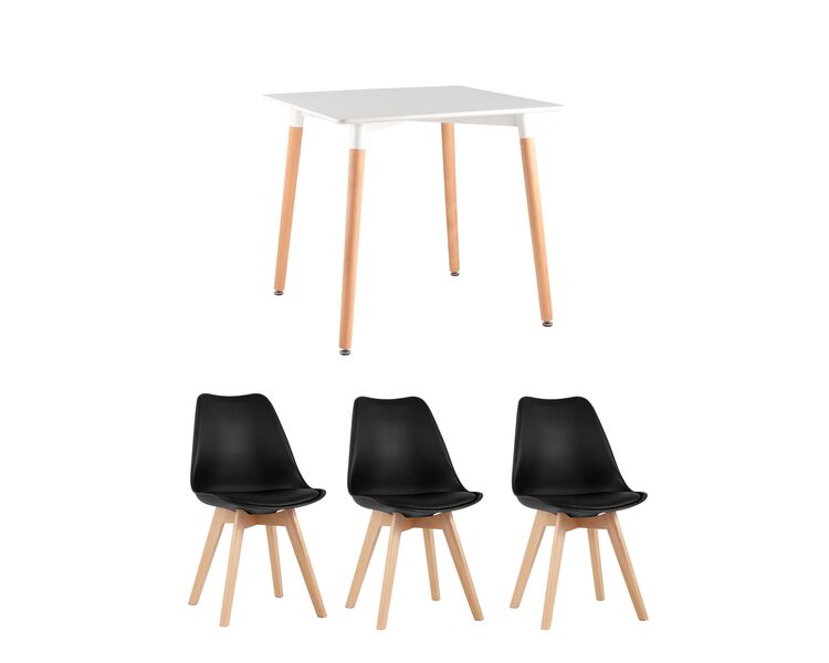 Купить Обеденная группа стол Oslo Square WT белый, 3 стула Frankfurt черный, Цвет: черный