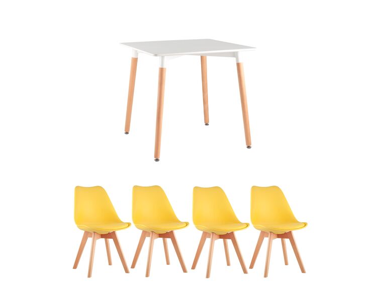 Купить Обеденная группа стол Oslo Square WT белый, 4 стула Frankfurt желтый, Цвет: желтый