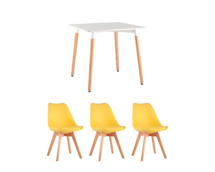 Купить Обеденная группа стол Oslo Square WT белый, 3 стула Frankfurt желтый, Цвет: желтый