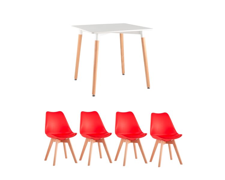 Купить Обеденная группа стол Oslo Square WT белый, 4 стула Frankfurt красный, Цвет: красный