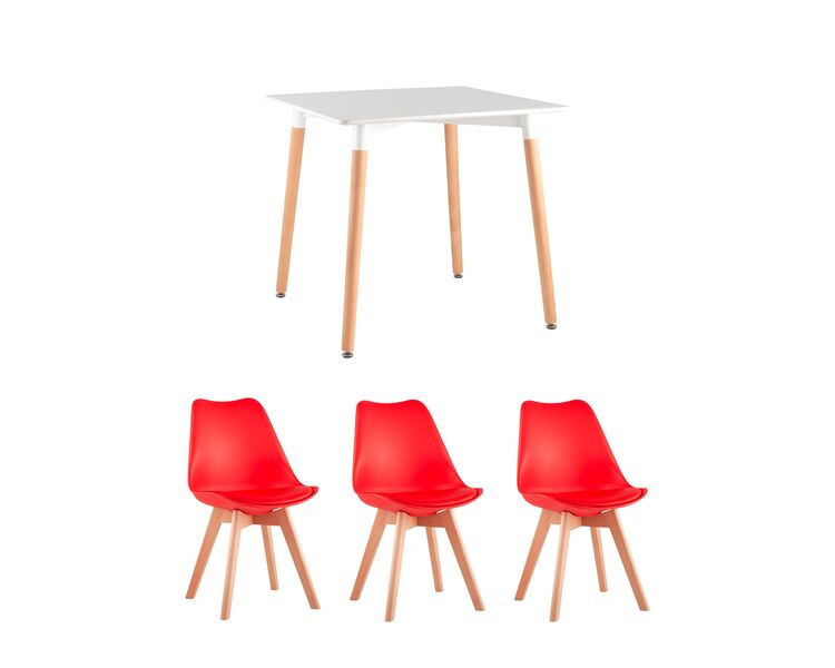 Купить Обеденная группа стол Oslo Square WT белый, 3 стула Frankfurt красный, Цвет: красный