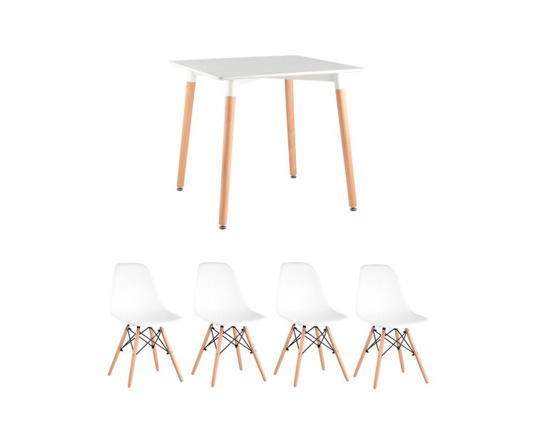Купить Обеденная группа стол Oslo Square WT белый, 4 стула Style DSW белый, Цвет: белый-1