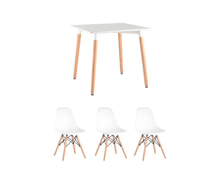 Купить Обеденная группа стол Oslo Square WT белый, 3 стула SIMPLE DSW белый, Цвет: белый-1