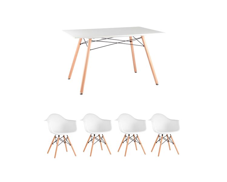 Купить Обеденная группа стол DSW Rectangle, 4 белых стула DAW, Цвет: белый-2