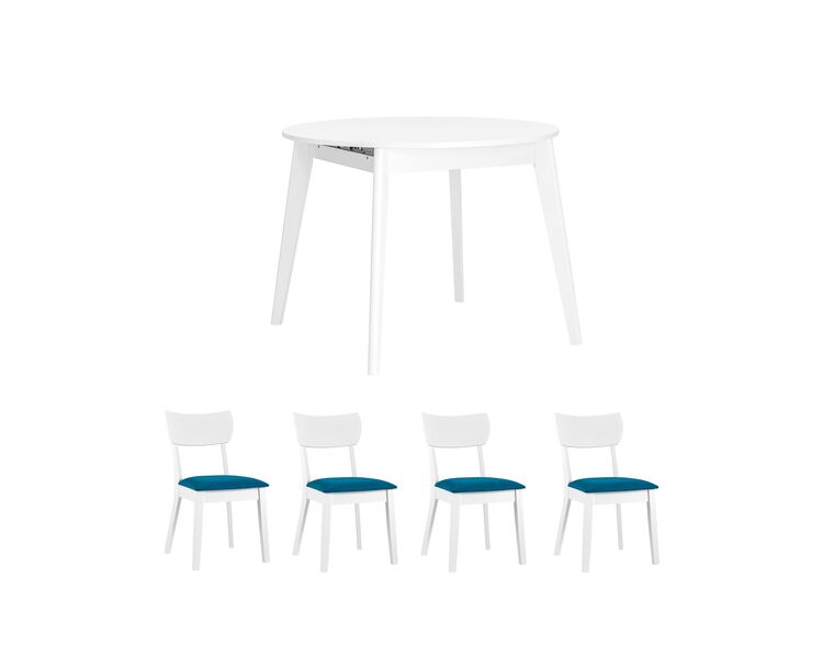 Купить Обеденная группа стол Rondo белый, 4 стула Tomas White синие, Цвет: синий
