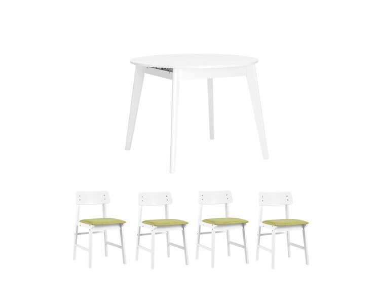 Купить Обеденная группа стол Rondo белый, 4 стулья Oden White оливковые, Цвет: оливковый