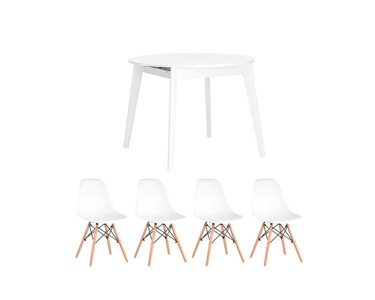 Купить Обеденная группа стол Rondо белый, 4 стула Style DSW белые, Цвет: белый