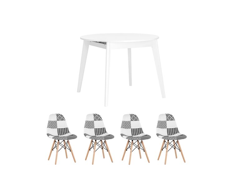 Купить Обеденная группа стол Rondo белый, 4 стулья DSW пэчворк черно-белые, Цвет: черно-белый-1