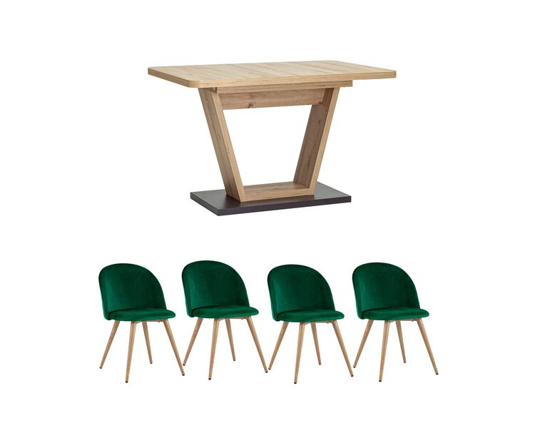 Купить Обеденная группа стол Vector, стулья Лион велюр с ромбами зеленые, Цвет: зеленый-1