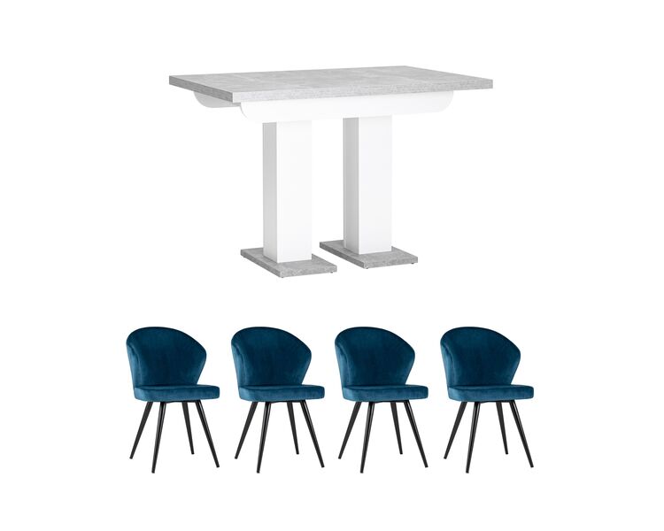 Купить Обеденная группа стол Clyde бетон/белый, стулья Танго синие, Цвет: синий