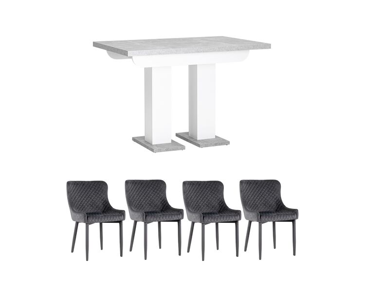 Купить Обеденная группа стол Clyde бетон/белый, стулья Ститч серые с велюровыми ножками, Цвет: серый-3