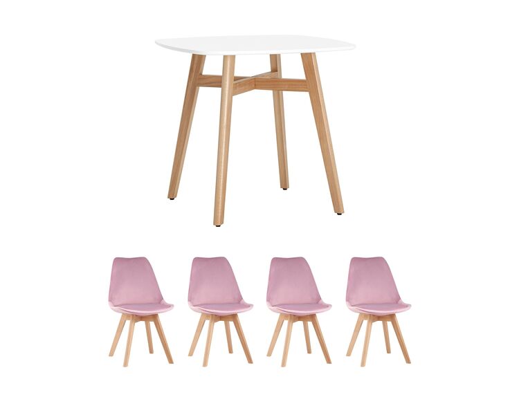 Купить Обеденная группа стол Target 80*80, 4 стула FRANKFURT велюр розовый, Цвет: розовый