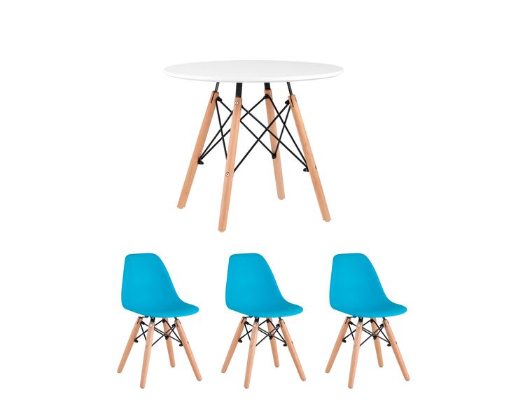 Купить Комплект детский стол DSW, 3 голубых стула, Цвет: голубой-1