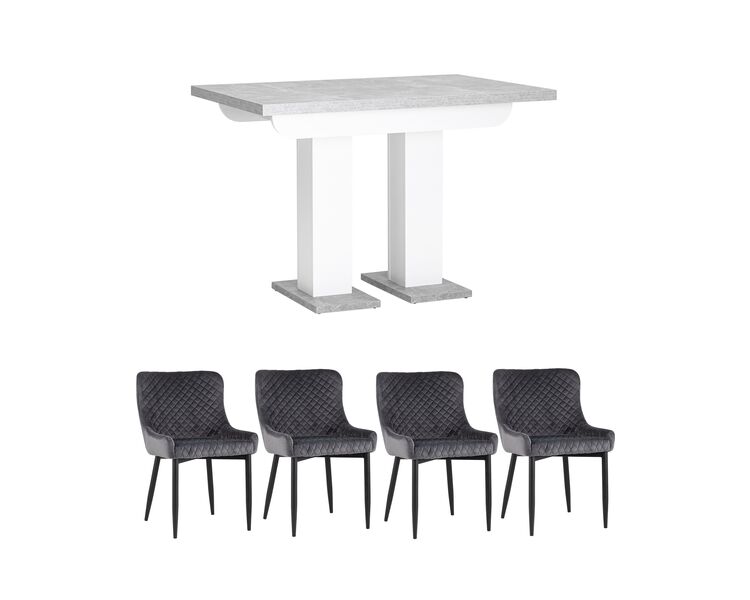 Купить Обеденная группа стол Clyde бетон/белый, стулья Ститч серые, Цвет: серый-2