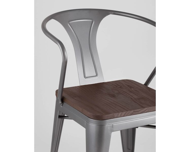 Купить Стул-кресло Tolix Arm Dark Wood серый, Цвет: стальной, фото 8