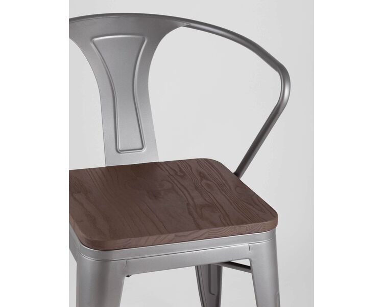 Купить Стул-кресло Tolix Arm Dark Wood серый, Цвет: стальной, фото 9