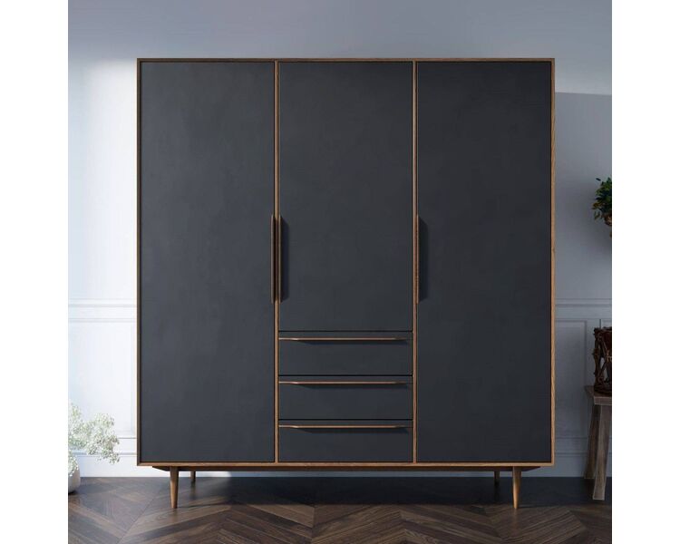 Купить Шкаф в скандинавском стиле Bruni Black трехстворчатый, Варианты цвета: черный, фото 2
