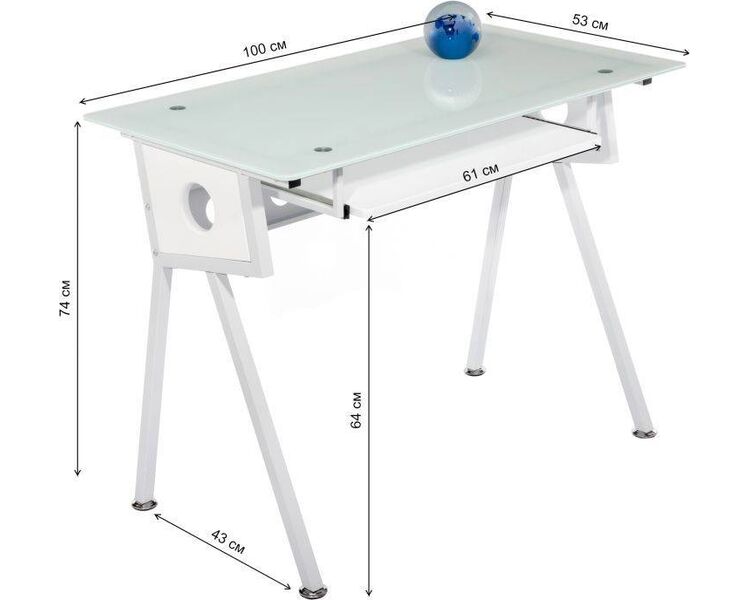 Купить Стол компьютерный Rubin White прямоугольный, металл, стекло, 100 x 53 см, фото 3