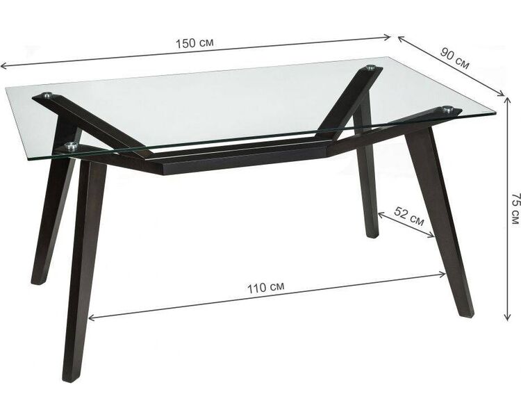 Купить Стол Lim прямоугольный, массив бука, стекло, 150 x 90 см, Варианты цвета: прозрачный, фото 2