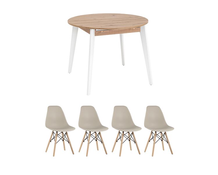 Купить Обеденная группа стол Rondo дуб/белый, 4 стула Style DSW бежевый, Цвет: Бежевый-3