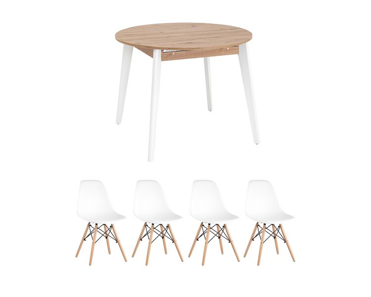 Купить Обеденная группа стол Rondo дуб/белый, 4 стула Style DSW белый, Цвет: белый-3