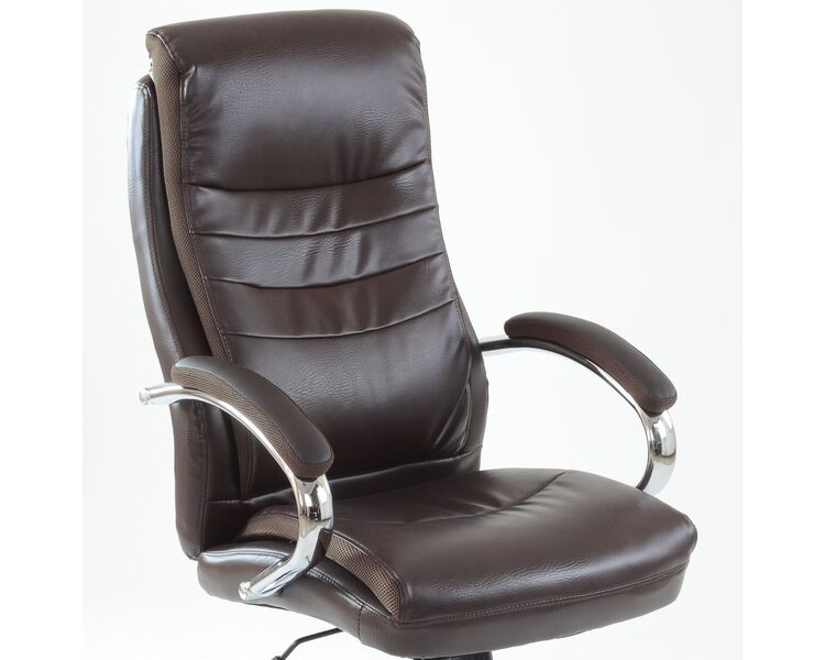 Купить Кресло Barneo K-58 для руководителя коричневая кожа, газлифт 3кл, PU-R57 коричневый/хромированный металл, Цвет: коричневый, фото 5