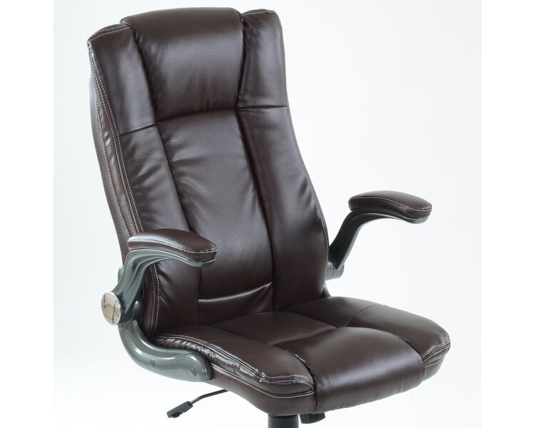 Купить Кресло Barneo K-24 для руководителя коричневая кожа, газлифт 3кл, PU-R57 коричневый/серый, Цвет: коричневый, фото 5