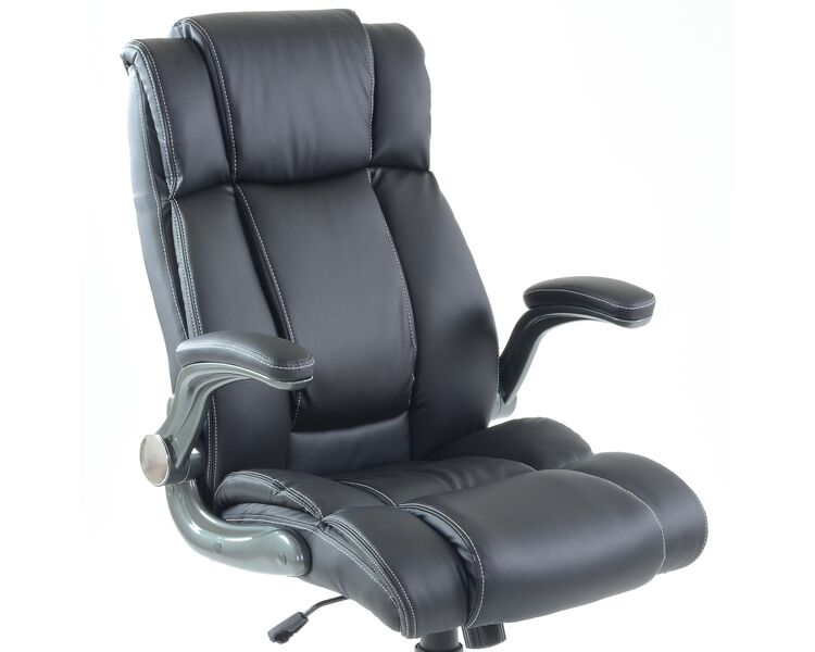 Купить Кресло Barneo K-44 для руководителя черная кожа, газлифт 3кл, PU-X18 черный/серый, Цвет: черный, фото 5