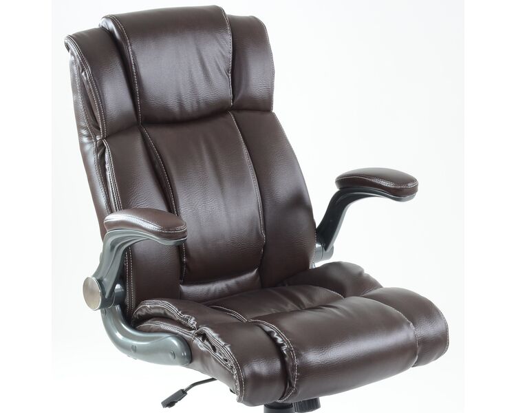 Купить Кресло Barneo K-44 для руководителя коричневая кожа, газлифт 3кл, PU-R57 коричневый/серый, Цвет: коричневый, фото 5