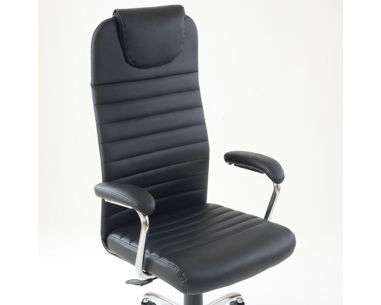 Купить Кресло Barneo K-117 для персонала черная кожа, газлифт 3кл черный/хромированный металл, Цвет: черный, фото 5