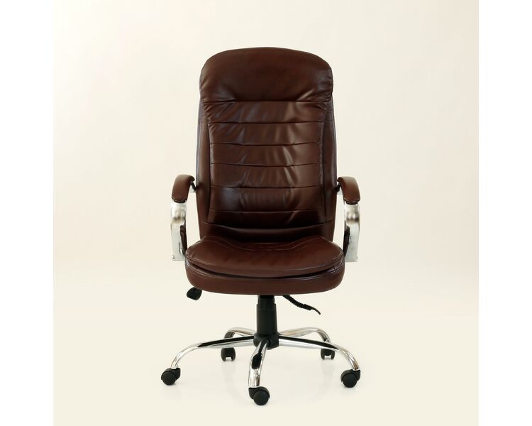 Купить Кресло Barneo K-9950 коричневая глянцевая кожа, газлифт 3кл коричневый/хромированный металл, Цвет: коричневый, фото 2
