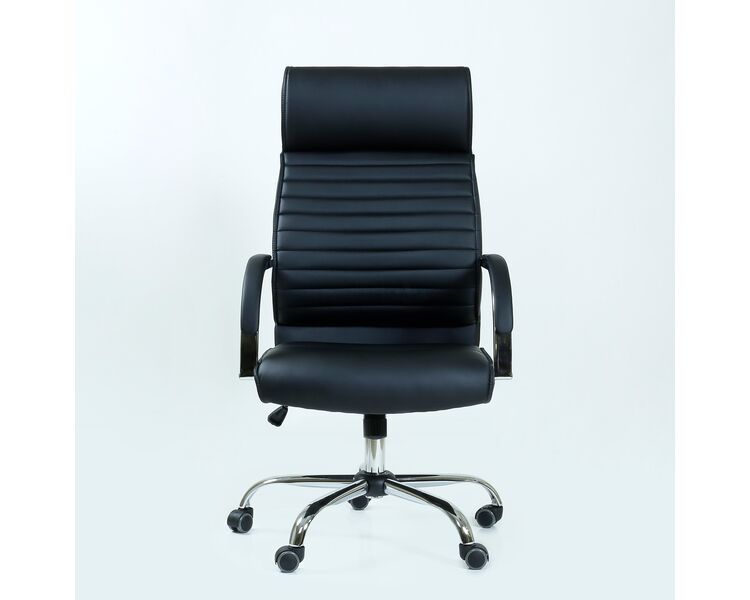 Купить Кресло Barneo K-8010 черная кожа черный/хромированный металл, Цвет: черный, фото 2