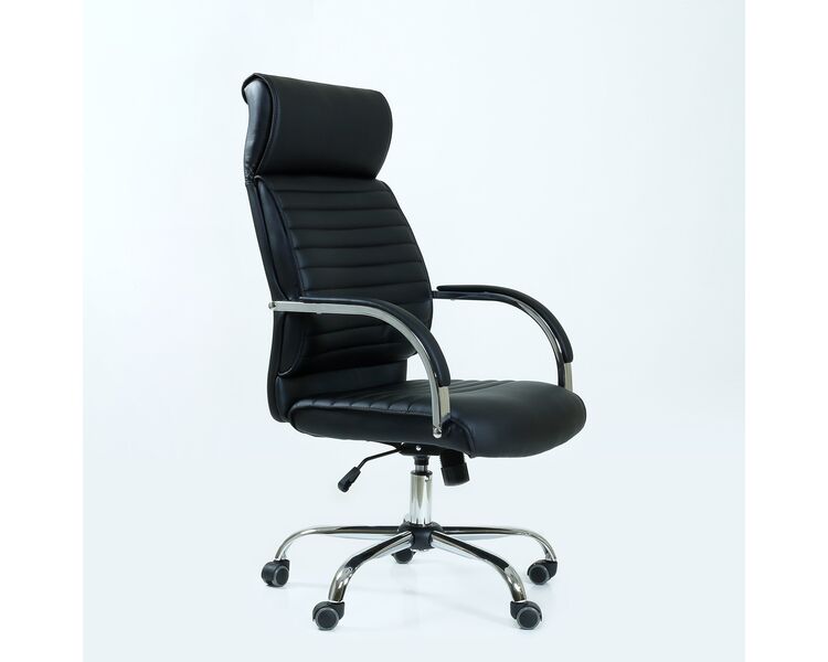 Купить Кресло Barneo K-8010 черная кожа черный/хромированный металл, Цвет: черный, фото 3