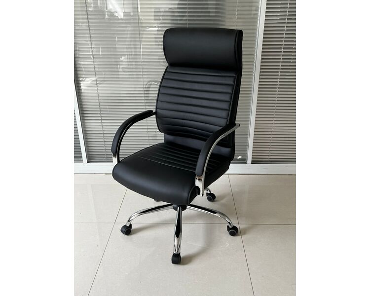Купить Кресло Barneo K-8010 черная кожа черный/хромированный металл, Цвет: черный, фото 6