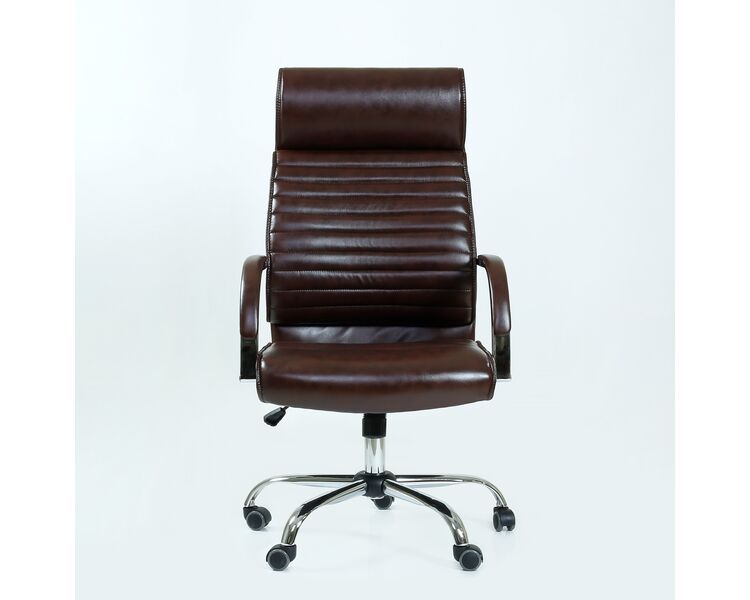 Купить Кресло Barneo K-8010 коричневая глянцевая кожа коричневый/хромированный металл, Цвет: коричневый, фото 2