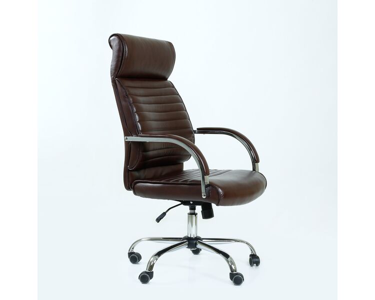 Купить Кресло Barneo K-8010 коричневая глянцевая кожа коричневый/хромированный металл, Цвет: коричневый, фото 3