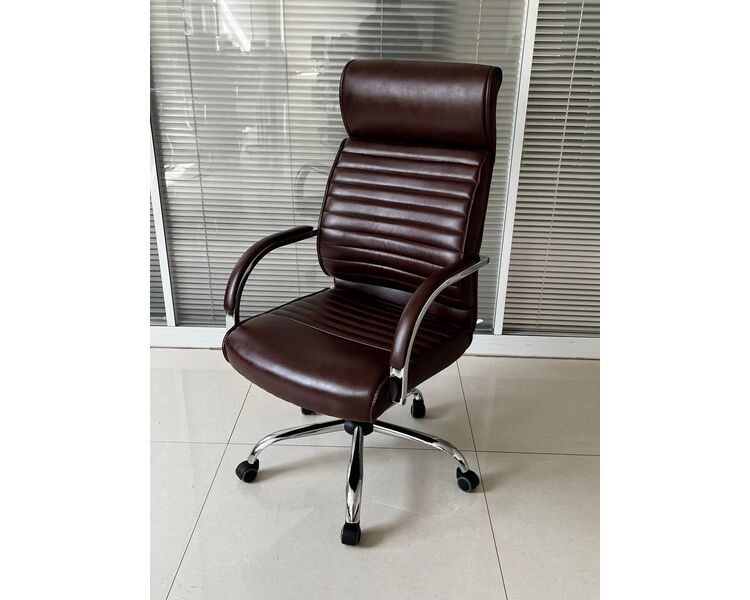 Купить Кресло Barneo K-8010 коричневая глянцевая кожа коричневый/хромированный металл, Цвет: коричневый, фото 6