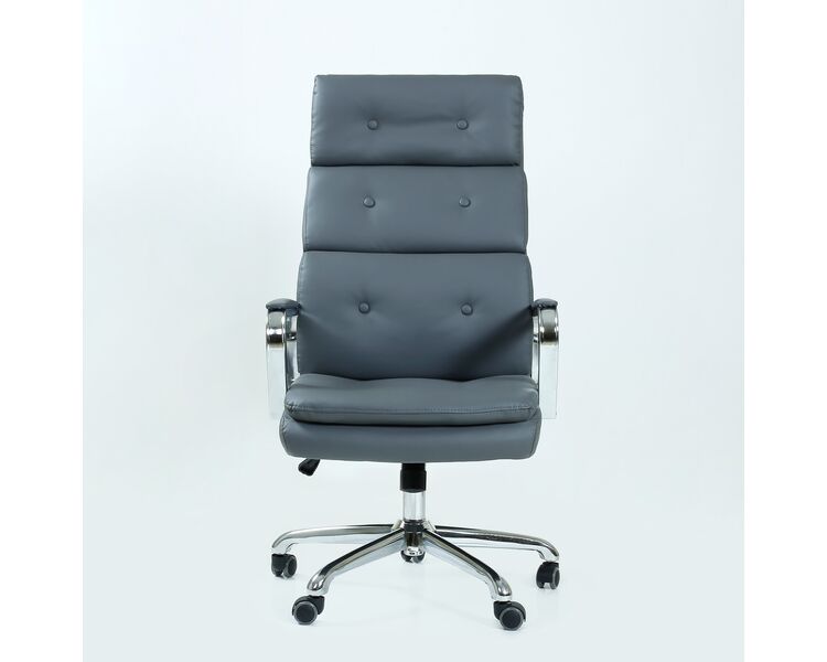 Купить Кресло Barneo K-424 серая кожа, газлифт 3кл серый/металл, Цвет: серый, фото 2