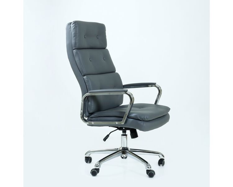 Купить Кресло Barneo K-424 серая кожа, газлифт 3кл серый/металл, Цвет: серый, фото 3