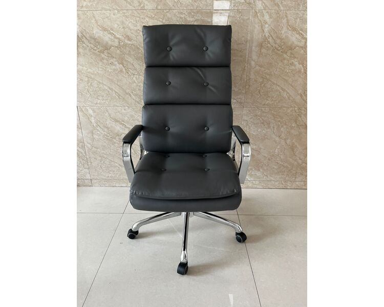 Купить Кресло Barneo K-424 серая кожа, газлифт 3кл серый/металл, Цвет: серый, фото 5