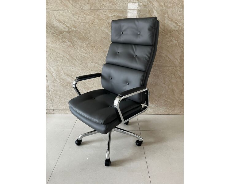 Купить Кресло Barneo K-424 серая кожа, газлифт 3кл серый/металл, Цвет: серый, фото 6