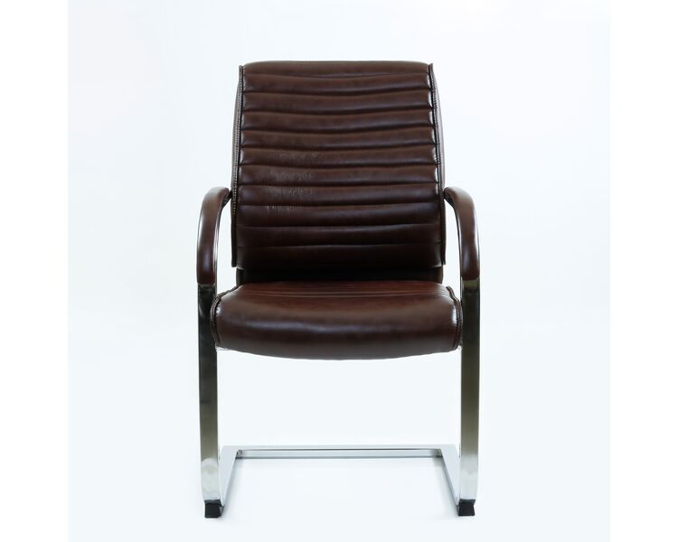 Купить Кресло Barneo K-8010L коричневая глянцевая кожа, на полозьях коричневый/хромированный металл, Цвет: коричневый, фото 2