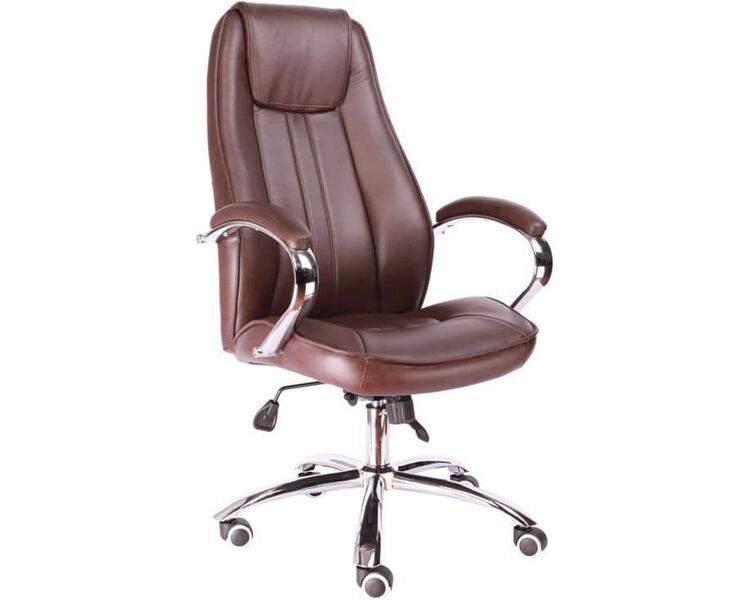 Купить Кресло компьютерное Long TM эко-кожа коричневый, хром, Цвет: коричневый/хром